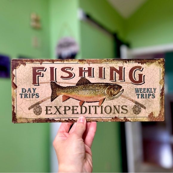Rustic Cottagecore Farmhouse Fishing Fisherman Metal Wall Hanging Sign Decor - Picture 6 of 6